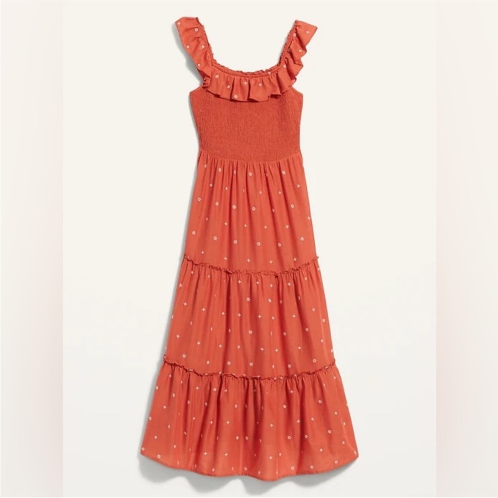 Fit & Flare Smocked Embroidered Midi Dress Old Navy Size L